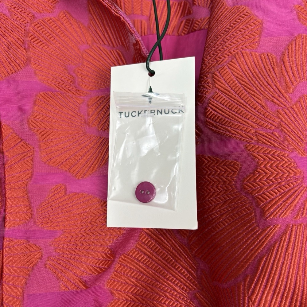 Tuckernuck Red Fil Coupe Palmerston Dress Sz L Brocade Floral Ruffle Hem - Picture 4 of 8